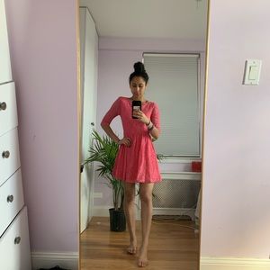 pink lace skater dress